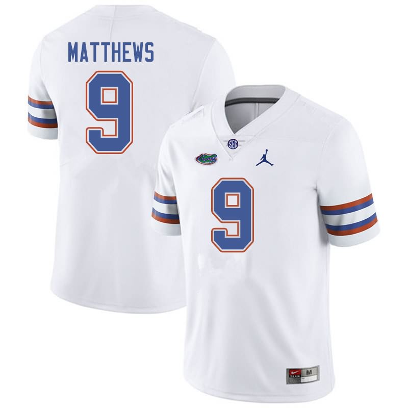 Men's NCAA Florida Gators Luke Matthews #9 Stitched Authentic Jordan Brand White College Football Jersey HZT8565SL